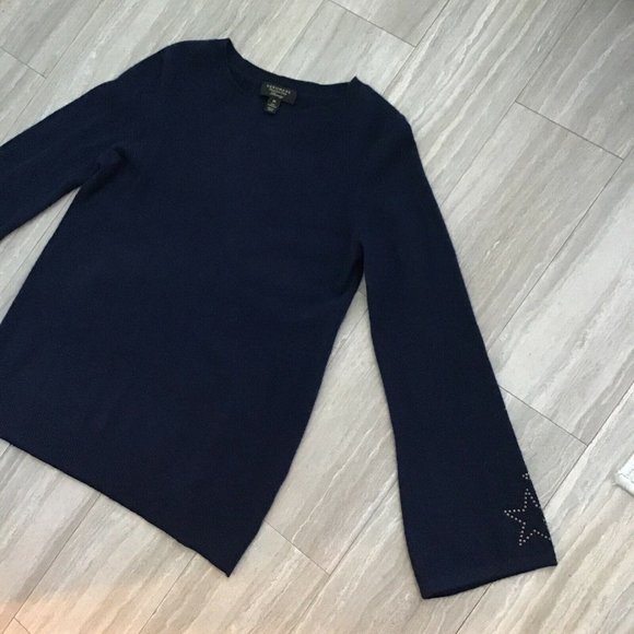 Charter Club Luxury 100% Cashmere Navy Blue Sweater Size XS Star Bell Sl… - Picture 3 of 7